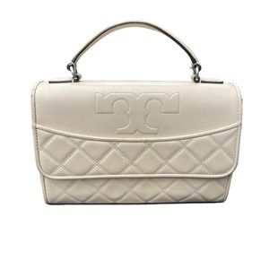Tory Burch Savannah Satchel Top Handle Bag Classic Cream Quilted Leather